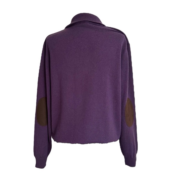 Enzo Mantovani Cashmere 4 Button Elbow Patch Sweater Purple Med Preppy Academia - Picture 2 of 6
